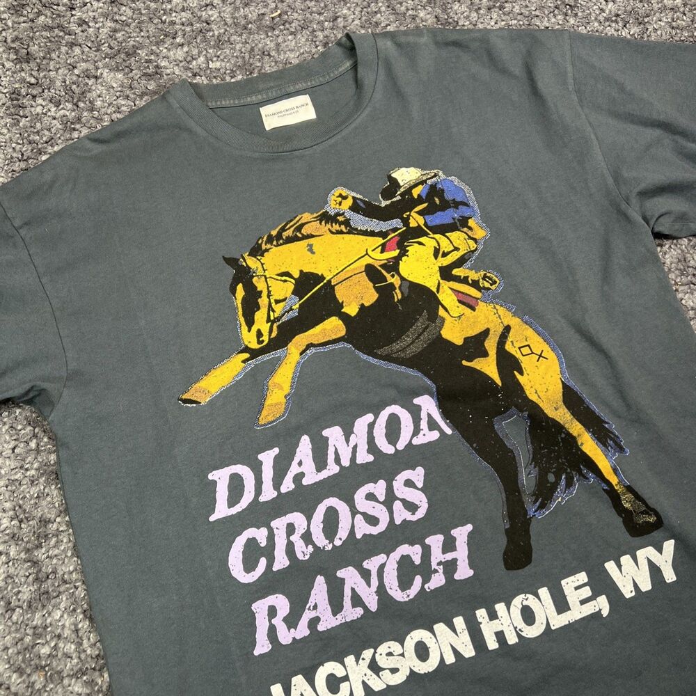 Diamond Cross Ranch Shirt Men's L Jackson Hole Wyoming Horse Graphic Tee Rodeo